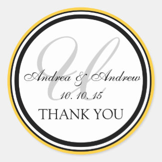 Yellow Black Monogram U Wedding Danke Runder Aufkleber