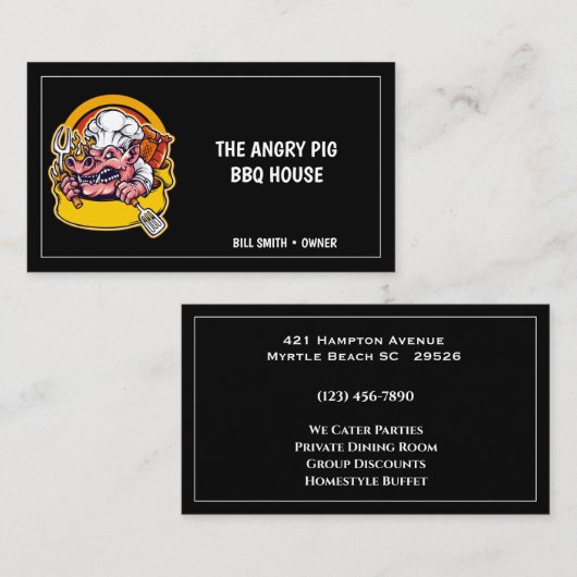 Yellow Black Pig Barbecue Schweinekarte Visitenkarte (Vorne/Hinten)