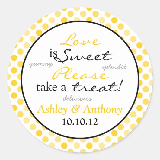 Yellow Black Polka Dot Candy Buffet Stickers (Vorderseite)