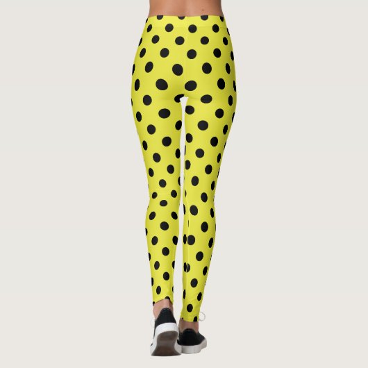 Yellow Black Polka Dot Pattern Leggings (Rückseite)