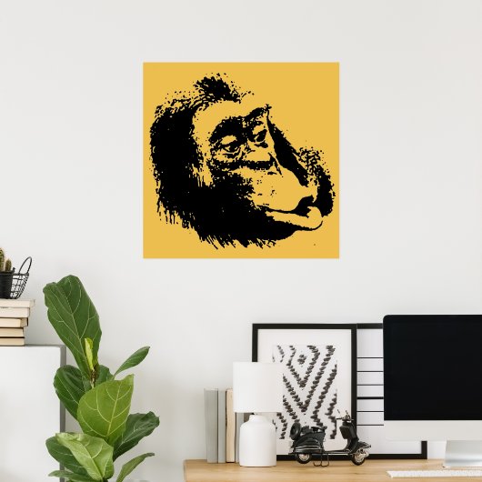 Yellow Black Pop Art Funny Chimpanze Poster (Heimbüro)