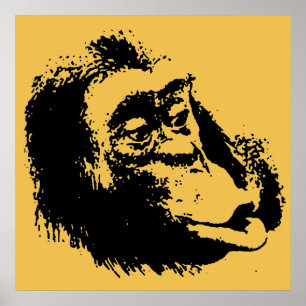 Yellow Black Pop Art Funny Chimpanze Poster