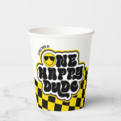 Yellow Black Retro Ein glücklicher Typ 1. Geburtst Pappbecher (Rückseite)