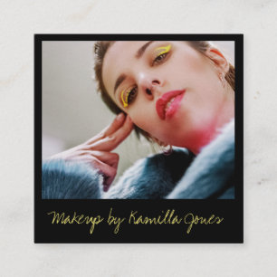 Yellow Black Simple Retro Makeup Artist Foto Quadratische Visitenkarte