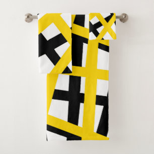 Yellow Black Stripe Geometric Badhandtuch Set