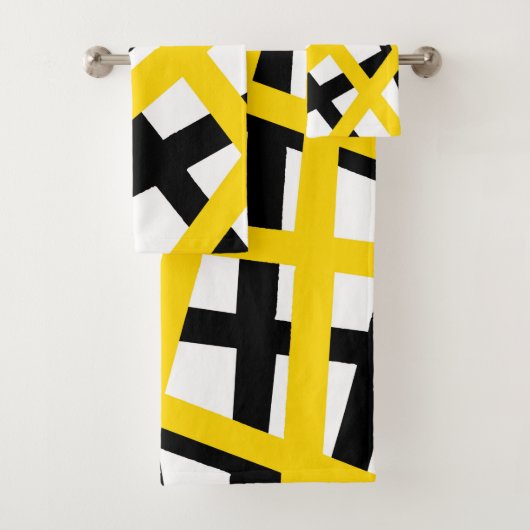 Yellow Black Stripe Geometric Badhandtuch Set (Insitu)