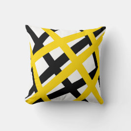 Yellow Black Stripe Geometric Kissen