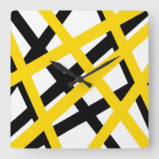 Yellow Black Stripe Geometric Quadratische Wanduhr (Vorderseite)