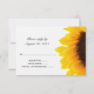 Yellow Black Sunflower Wedding RSVP Cards Karte