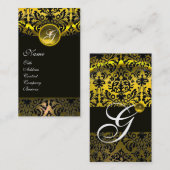 YELLOW BLACK TOPAZ DAMASK MONOGRAMM, Gold Visitenkarte (Vorne/Hinten)