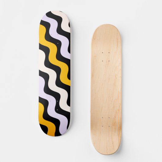 Yellow Black Wavy Pattern Skateboard (Vorderseite)