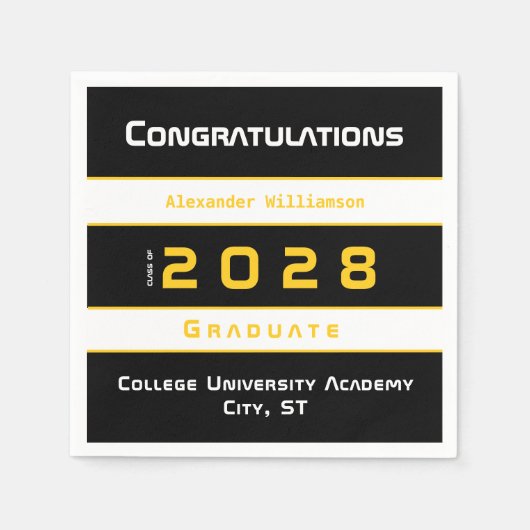 Yellow Black White Congratulations Graduation Serviette (Vorderseite)