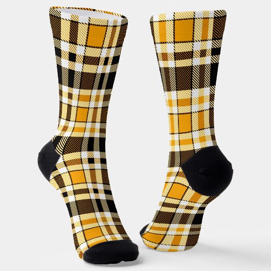 Yellow Black White Flannel Tartan Pattern Design Socken