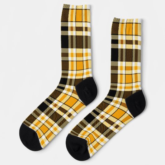 Yellow Black White Flannel Tartan Pattern Design  Socken (Linkes Detail)