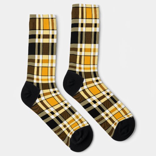 Yellow Black White Flannel Tartan Pattern Design  Socken (Rechts)