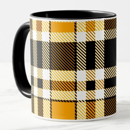 Yellow Black White Flannel Tartan Pattern Design  Tasse