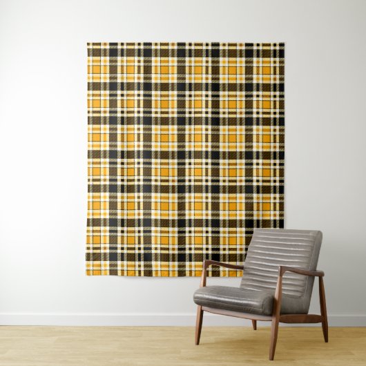 Yellow Black White Flannel Tartan Pattern Design  Wandteppich (Beispiel)