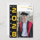Yellow Black White Graduation Photo QR Code Party Einladung (Vorderseite)