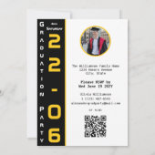 Yellow Black White Graduation Photo QR Code Party Einladung (Rückseite)