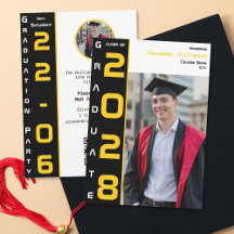 Yellow Black White Graduation Photo QR Code Party