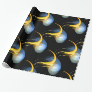 YELLOW BLAUE WHITE ALIEN PEARLS GESCHENKPAPIER