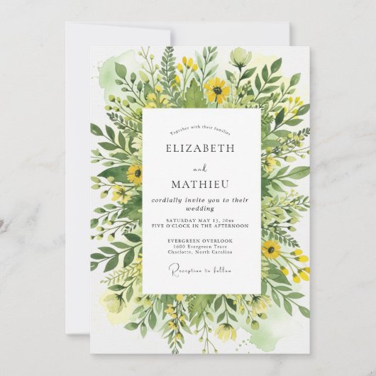 Yellow Blissful Meadow Wedding Einladung (Vorderseite)