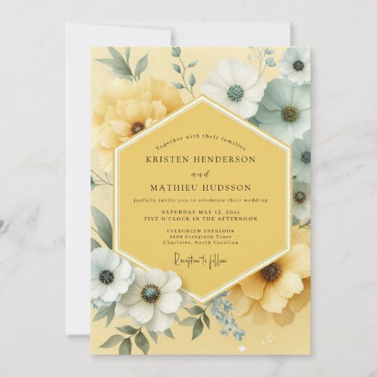 Yellow Bloom Botanical Wedding Einladung (Vorderseite)