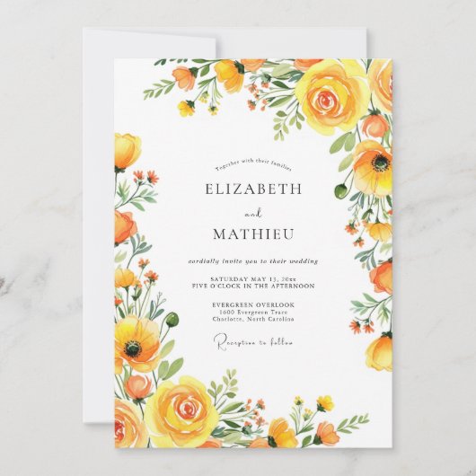 Yellow Bloom Romance Wedding Einladung (Vorderseite)