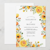 Yellow Bloom Romance Wedding Einladung (Vorne/Hinten)