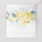 Yellow Blossom Dusty Blue Wedding Platzkarte (Außenseite Aufgefaltet)