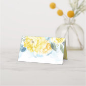 Yellow Blossom Dusty Blue Wedding Platzkarte (Rückseite)