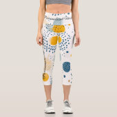 Yellow & Blue Abstract Dots | Modern Artistic  Capri Leggings (Vorderseite)