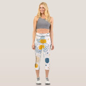 Yellow & Blue Abstract Dots | Modern Artistic  Capri Leggings (Vorderseite)