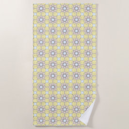 Yellow, blue and gray geometric patterned strandtuch