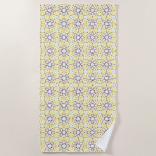 Yellow, blue and gray geometric patterned strandtuch (Vorderseite)
