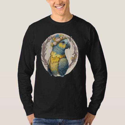 Yellow Blue Ara Macaw Flower Crown Parrot Parakeet T-Shirt (Vorderseite)