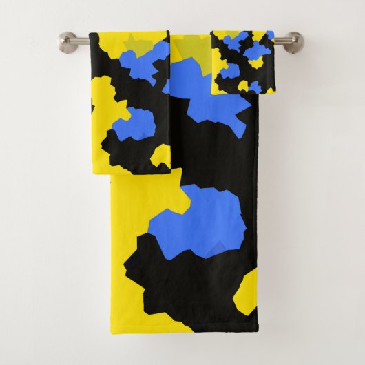 Yellow Blue Black Abstract Design Badhandtuch Set (Insitu)