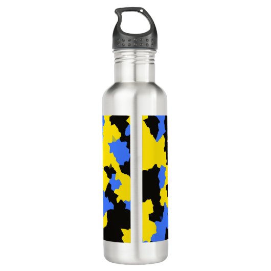 Yellow Blue Black Abstract Design Edelstahlflasche (Rückseite)
