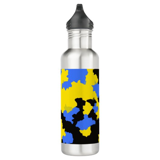 Yellow Blue Black Abstract Design Edelstahlflasche (Rechts)