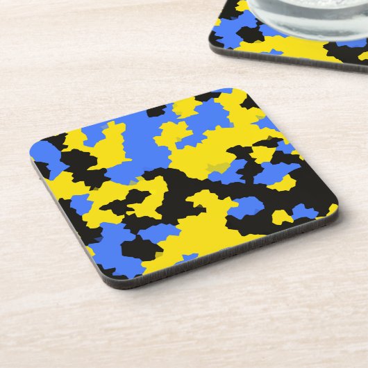 Yellow Blue Black Abstract Design Getränkeuntersetzer (Linke Seite)
