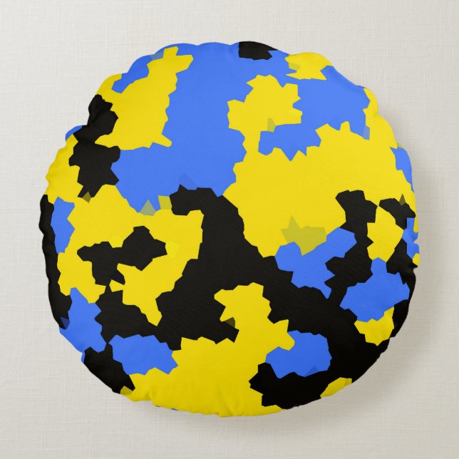 Yellow Blue Black Abstract Design Rundes Kissen (Vorderseite)