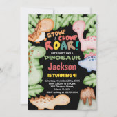 Yellow Blue Black Dinosaurier Geburtstagseinladung Einladung (Vorderseite)