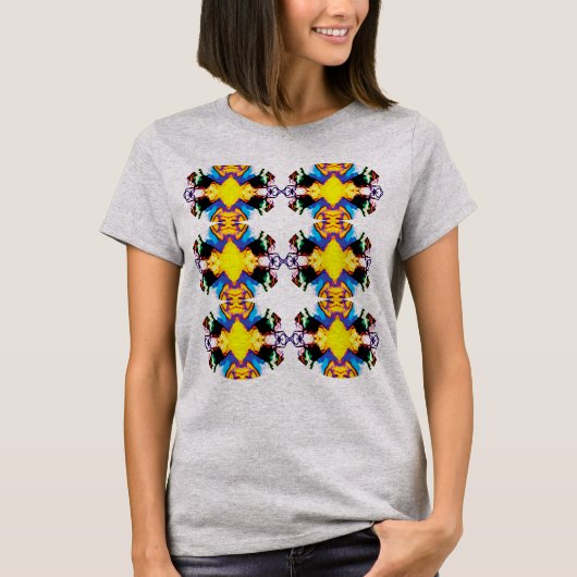 Yellow Blue Black Vertical Mandala Rows Pop Art T-Shirt (Vorderseite)