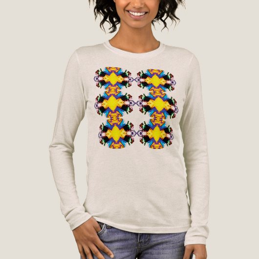 Yellow Blue Black Vertical Mandala Rows Pop Art Tri-Blend Shirt (Vorderseite)