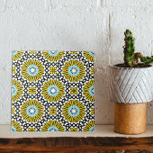 Yellow Blue Black & White Mosaic Geometric Pattern Fliese