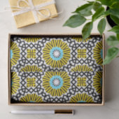 Yellow Blue Black & White Mosaic Geometric Pattern Seidenpapier (Geschenk)