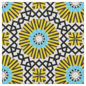 Yellow Blue Black & White Mosaic Geometric Pattern Stoff (Nahaufnahme)