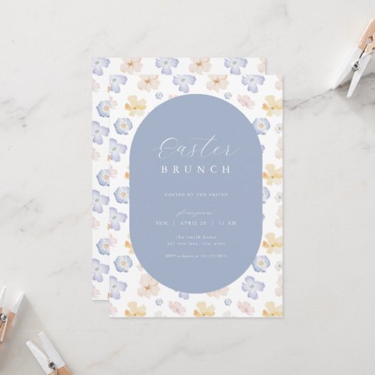 Yellow Blue Blume Osterfeier Einladung (Vorderseite/Rückseite Beispiel)