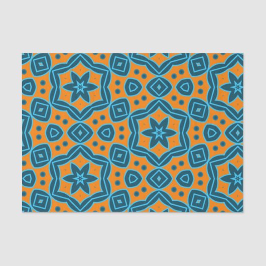 Yellow & Blue Boho Stilvolles geometrisches Muster Seidenpapier (Vorderseite)