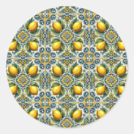 Yellow Blue Capri Lemon Mediterrane Hochzeit Runder Aufkleber
